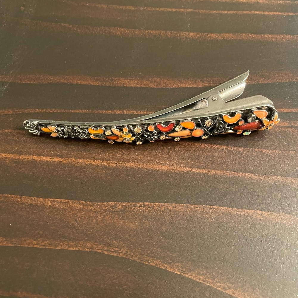 Large Alligator Duckbill Vintage Look Hairclip Orange Metal Beautiful 🧡